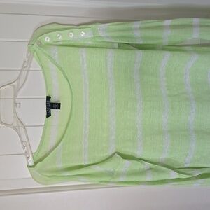 Ralph Lauren 100% Linen Mint Green Striped Thin Knit Long Sleeve Top Size L
